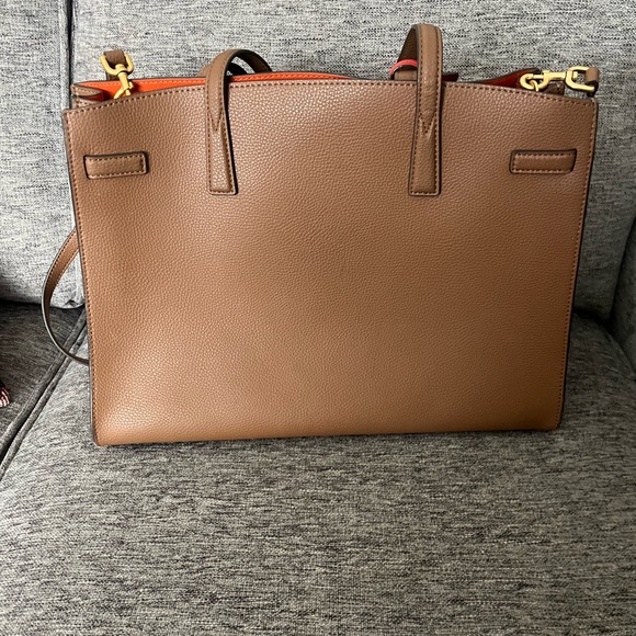 Tory Burch Tan Leather Tote with Red Accent - Picture 7 of 10